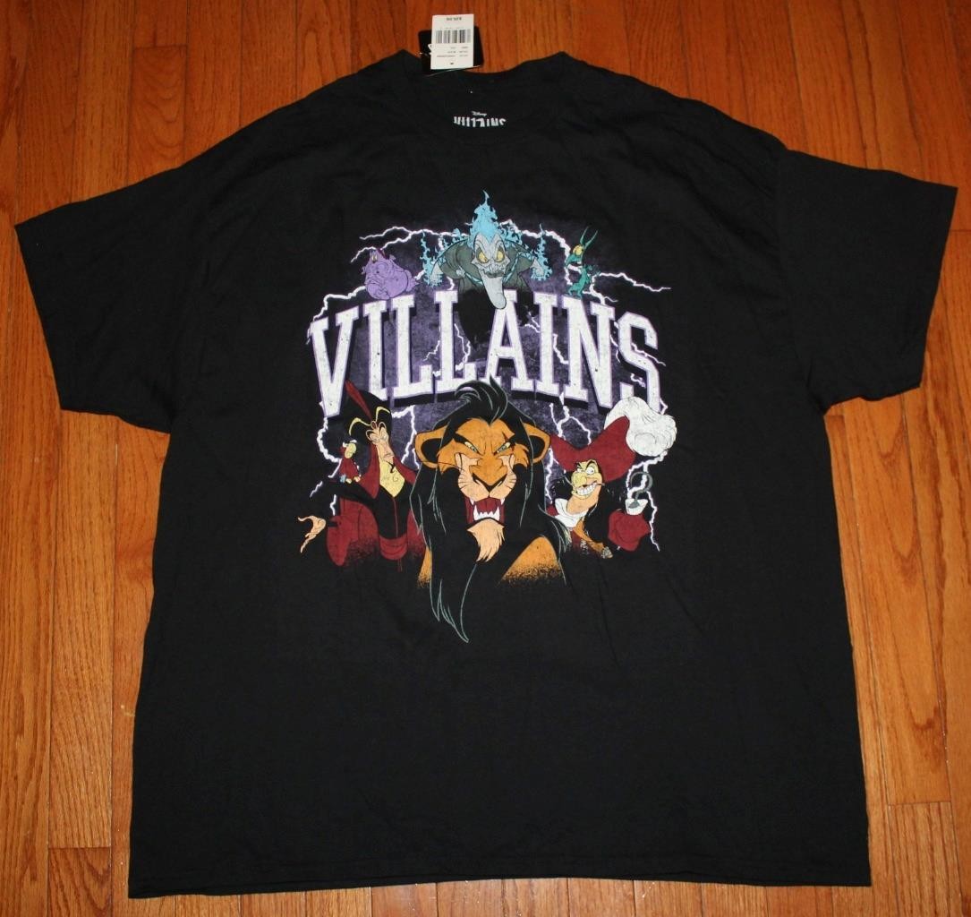 Mens WALT DISNEY VILLAINS Graphic Tee URSULA JAFAR SCAR Black T-Shirt XXL *T5