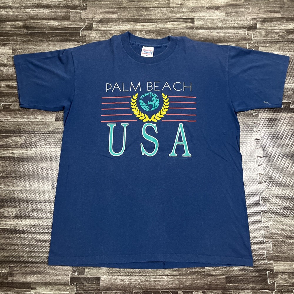 Vintage Palm Beach USA Single Stitch Graphic Tshirt Blue XL VTG 90s Beach