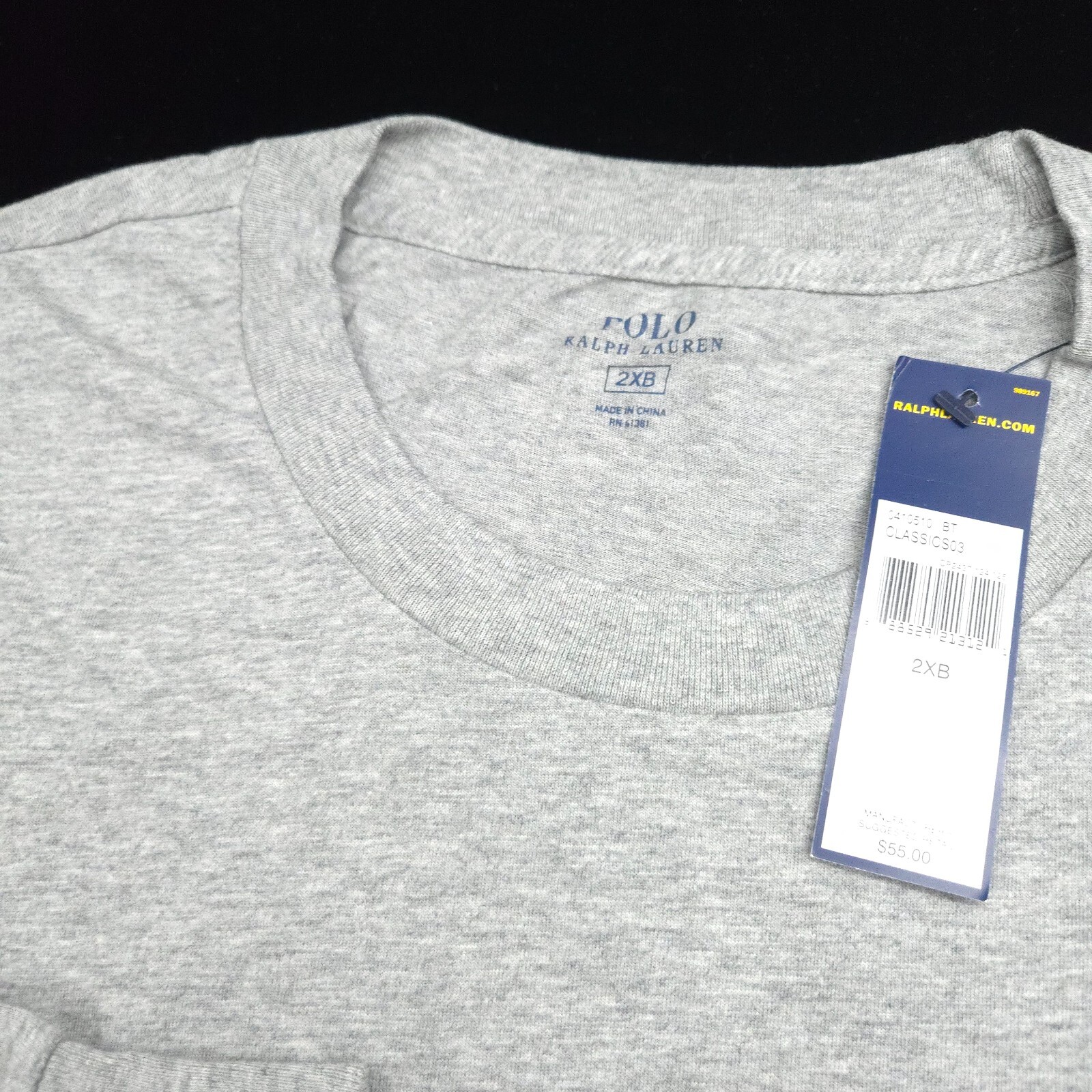 POLO RALPH LAUREN CREW T-SHIRT -2XB BIG XXL GRAY -LONG SLEEVE POCKET -BLUE PONY gallery