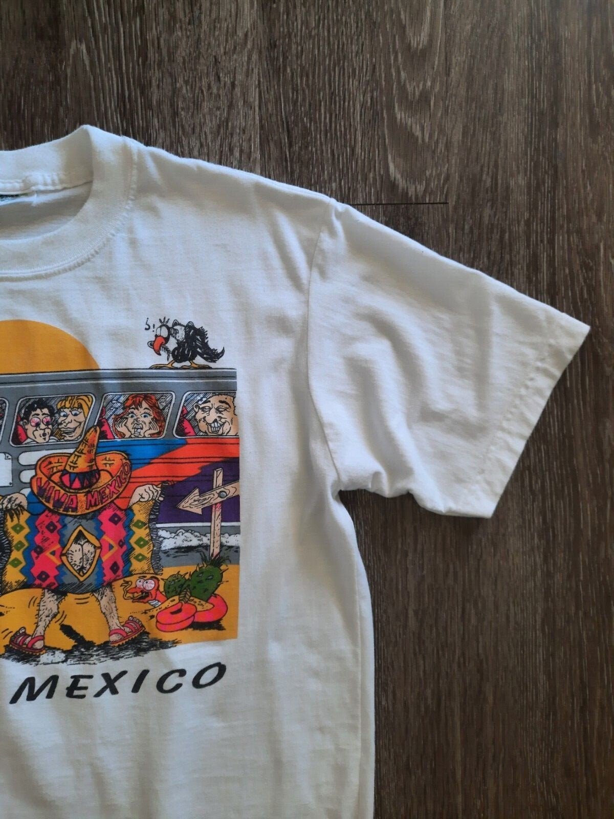 Vintage Mexico Tour Bus Flasher Cartoon Single Stitch T-Shirt (Large) gallery