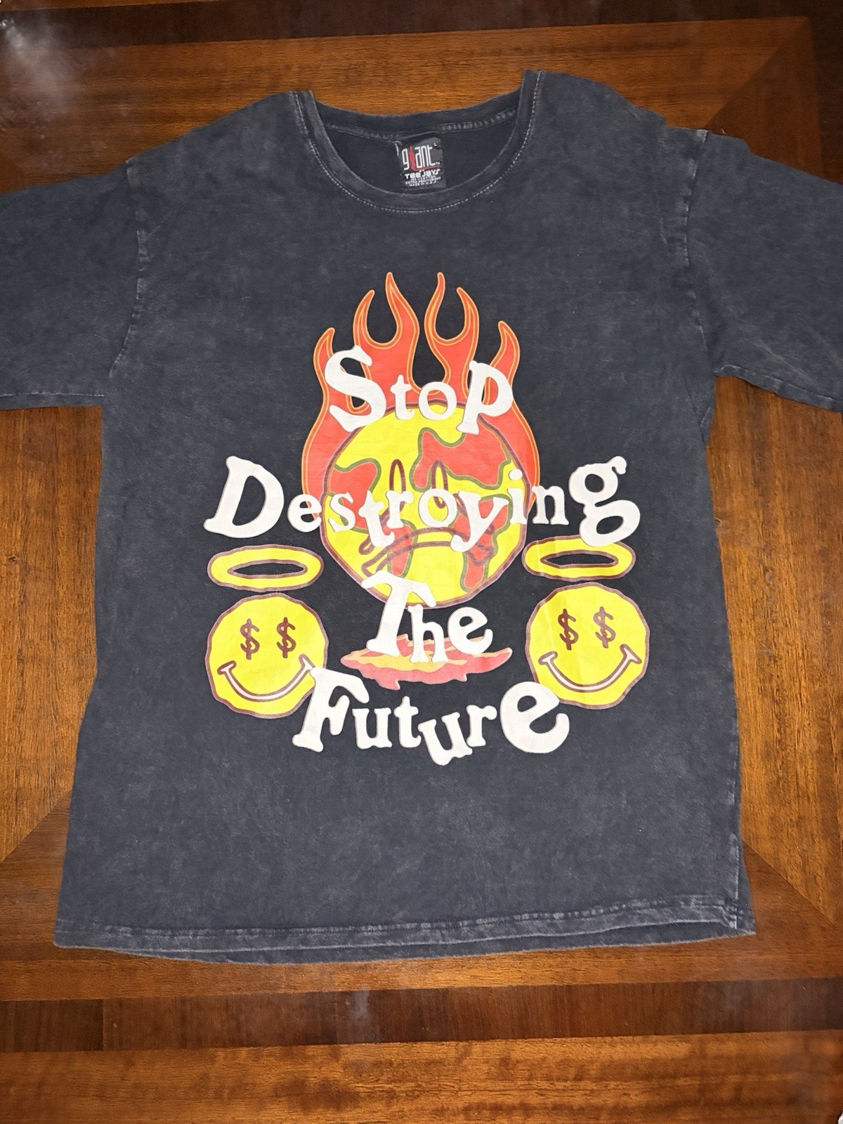 Giant TeeJays Black Cotton Men’s T-Shirt L Short Sleeve Crew Neck Smiley Logo