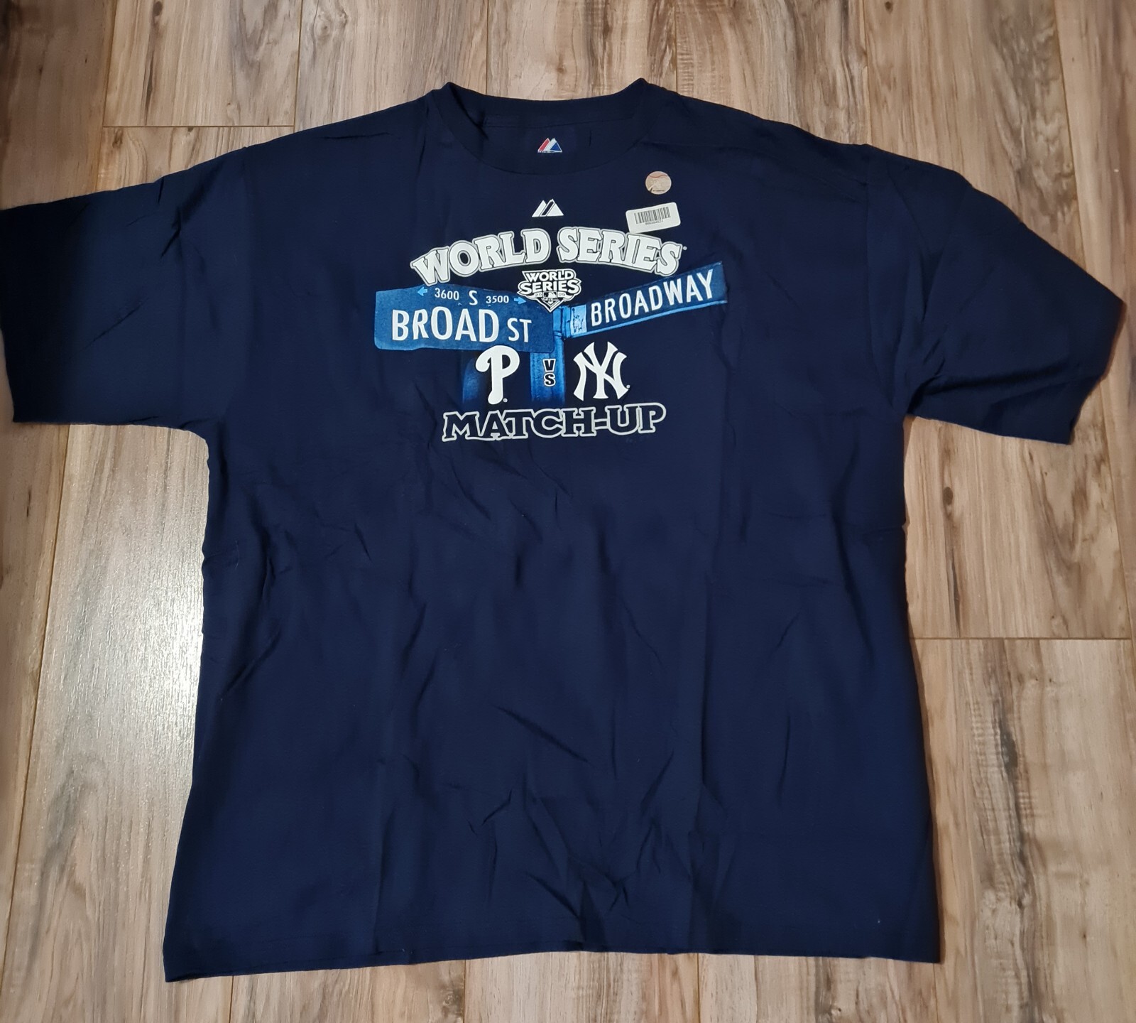 MLB World Series Match Up Broadway Phillies Men’s T-Shirt Darl Blue Size 2XL (i7