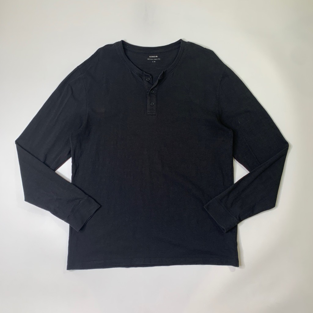 Vince Shirt Mens L Large Black Cotton Long Sleeve Henley Lightweight Casual Tee gallery