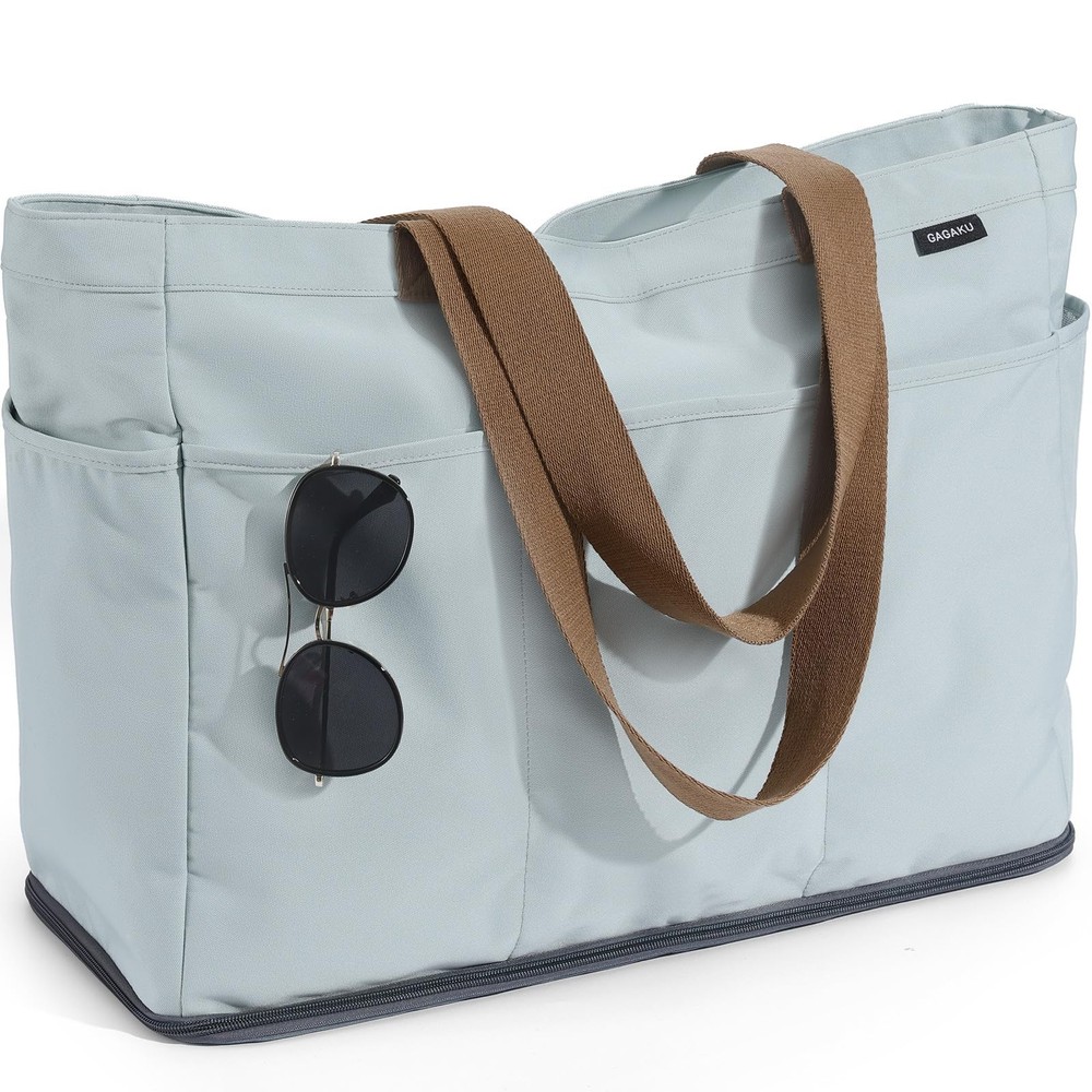 XL Beach Bag with Zipper & Cooler Compartment, Sand-Proof Foldable Large Tote…