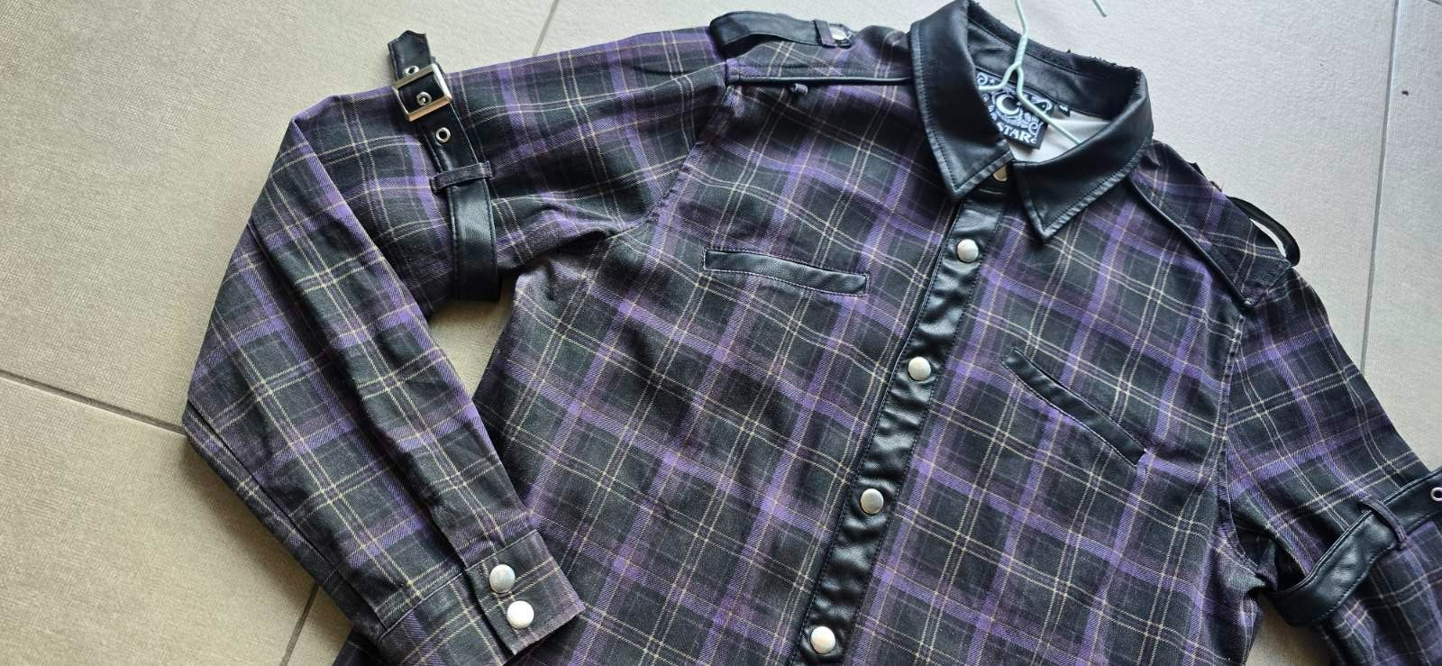 KILLSTAR Сult Luxury Men Shirt TARTAN Black/purple Long sleeve Size M Button-Up gallery