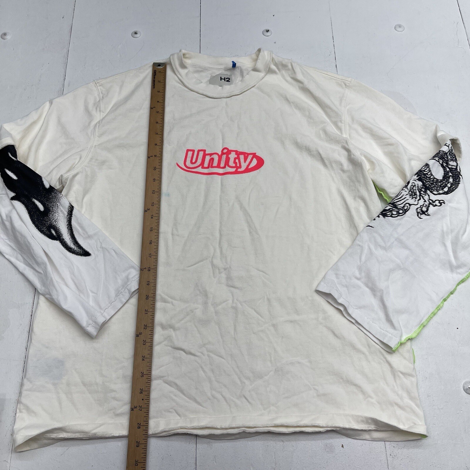 Heron Preston H2 Unity Oversized Long Flames Sleeve T-Shirt White Mens M gallery
