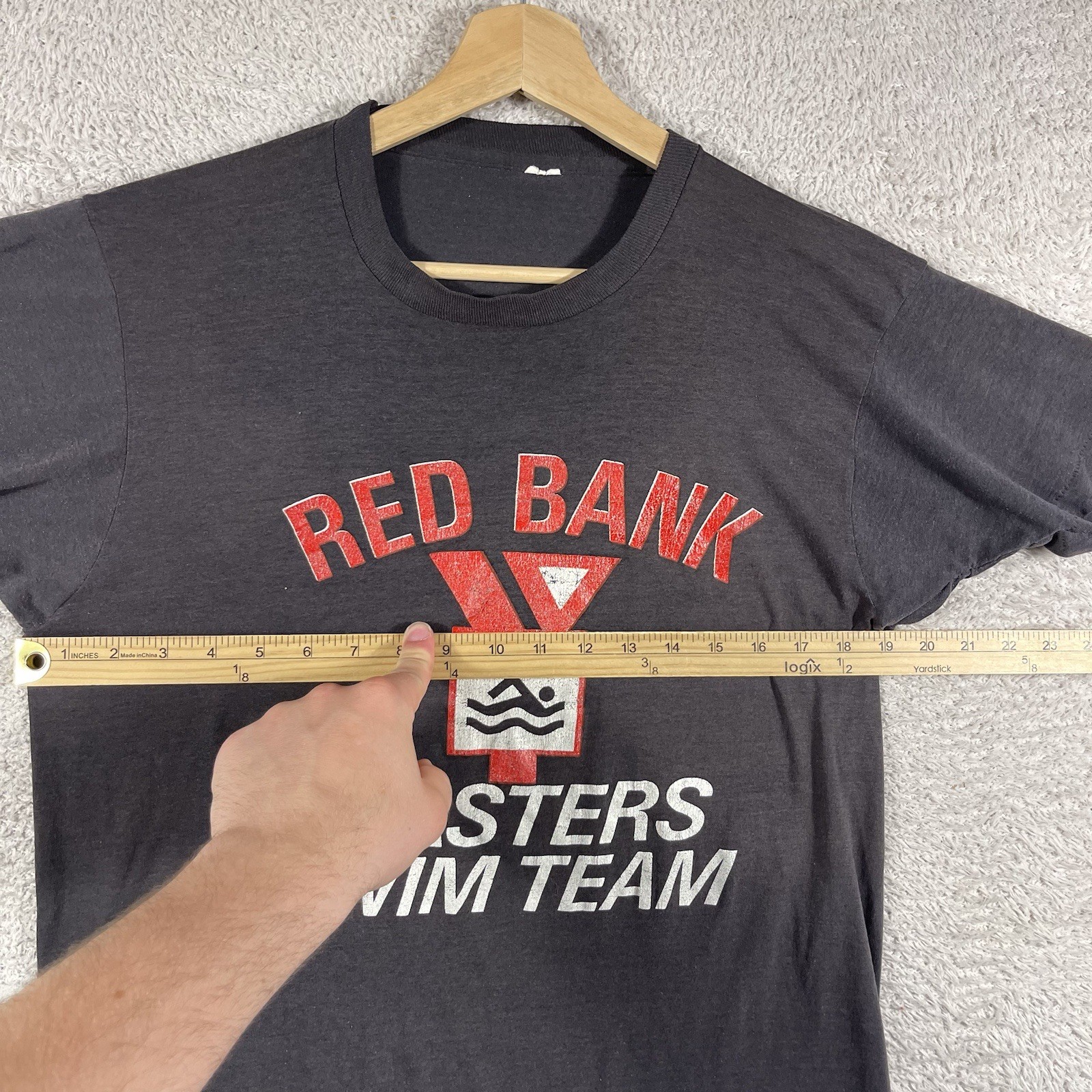 Vintage 80's Red Bank YMCA Swim Team T Shirt Adult Medium Black Polycotton NJ gallery
