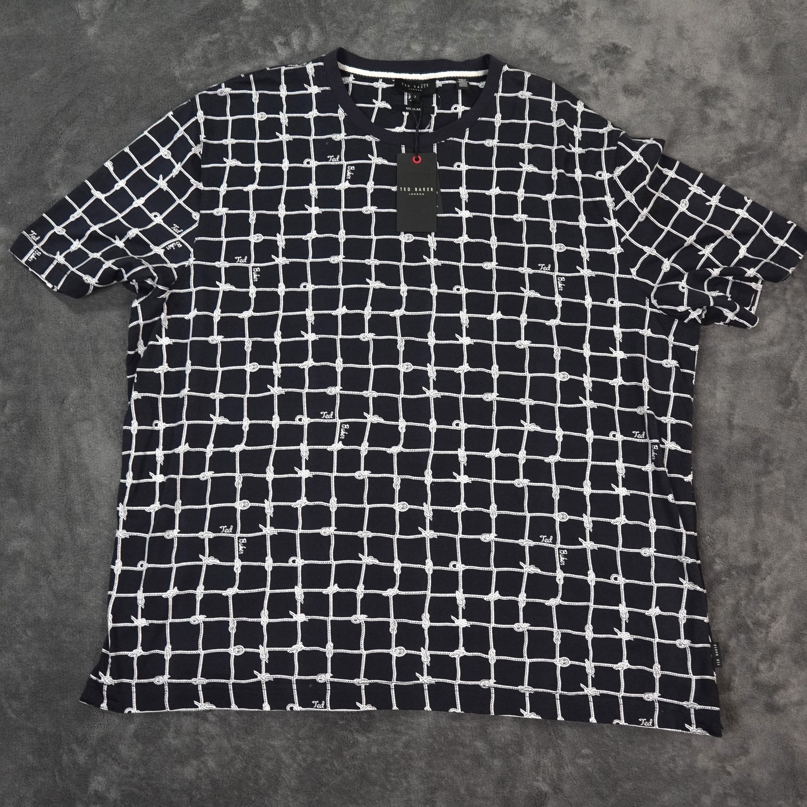 Ted Baker Shirt Mens Extra Large Knot Grid Pattern Crewneck Tee
