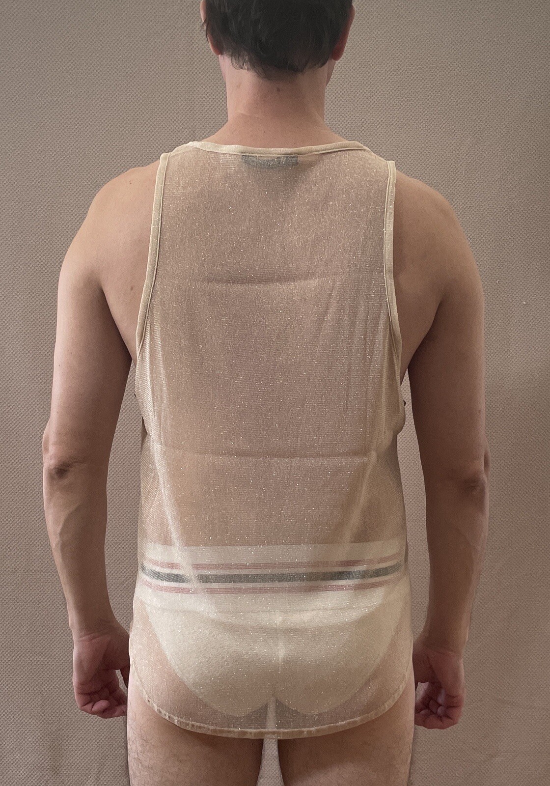 INCERUN Men's Gold Size XL Scoop Neck Sheer Mesh Metallic Pocket Tank Top gallery