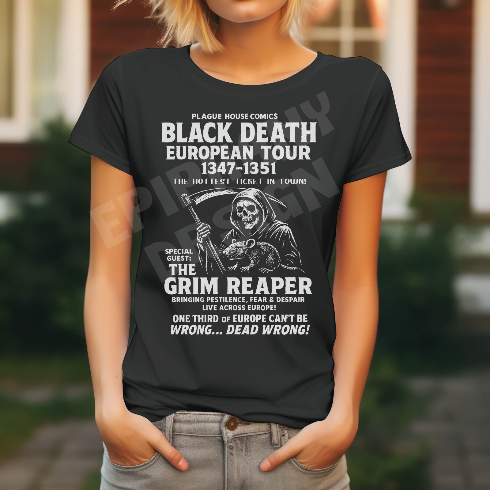 Black Death European Tour T-Shirt Gothic Grim Reaper Occult Metal Hard Rock Gig gallery