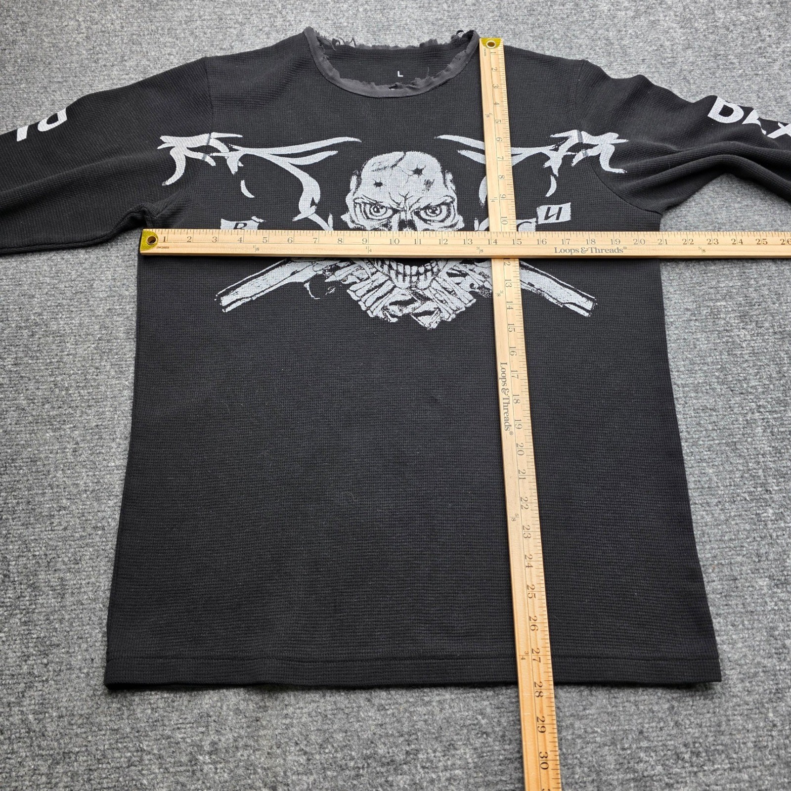 Blade-Tech Skull Guns Waffle Thermal Long Sleeve Shirt Mens L Thrashed Y2K Biker gallery