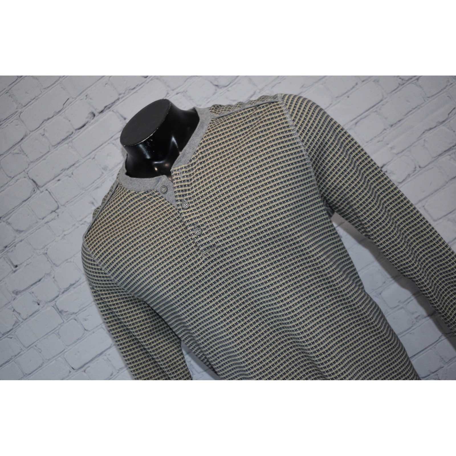 Carbon 2 Cobalt Henley Mens Large Gray Textured Long Sleeve Cotton Pullover