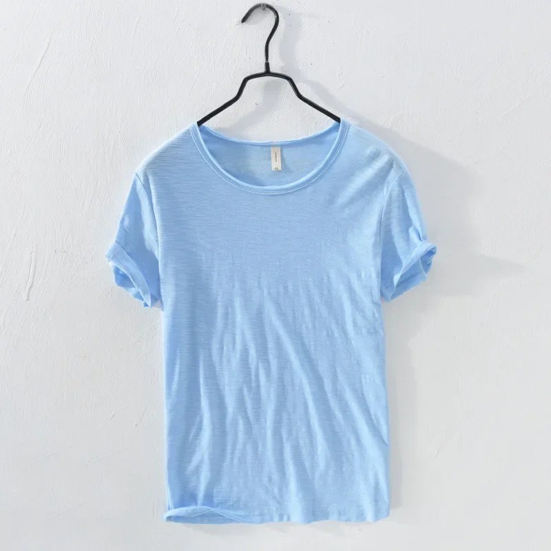 Men’s Raw Edge T-Shirt 100% Cotton Retro Slim Fit Casual O-Neck Lightweight Tee