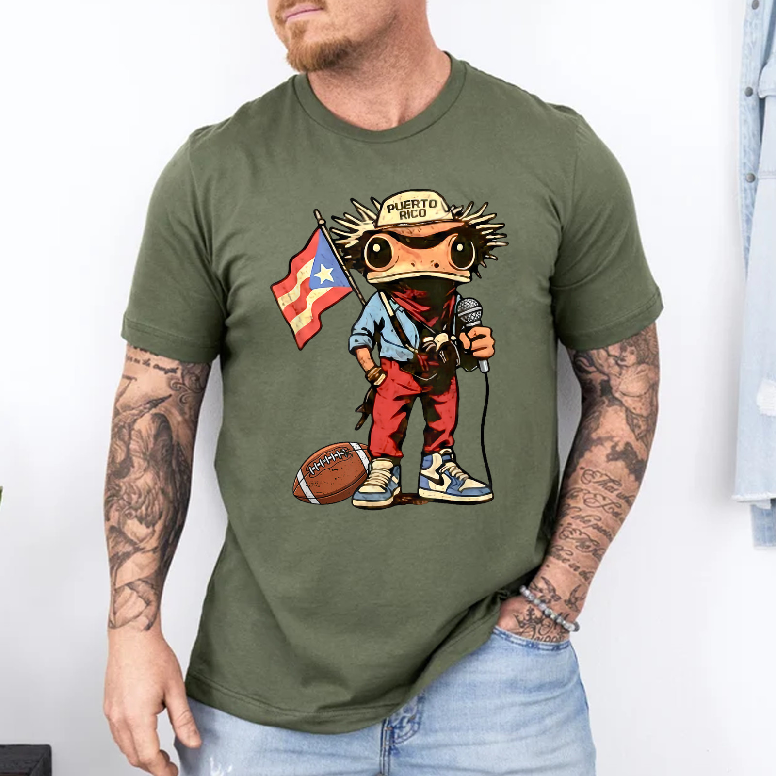 Puerto Rico Coqui Frog Funny Football Unisex T-Shirt gallery