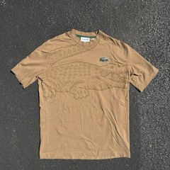 Lacoste Loose Fit Brown Crocodile Print Embroidered Crewneck T-Shirt Preppy USA