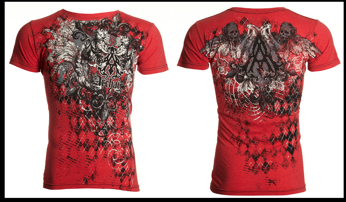 ARCHAIC by AFFLICTION Red QUILTED Short Sleeve Slim Fit Y2K T-shirt NWT gallery