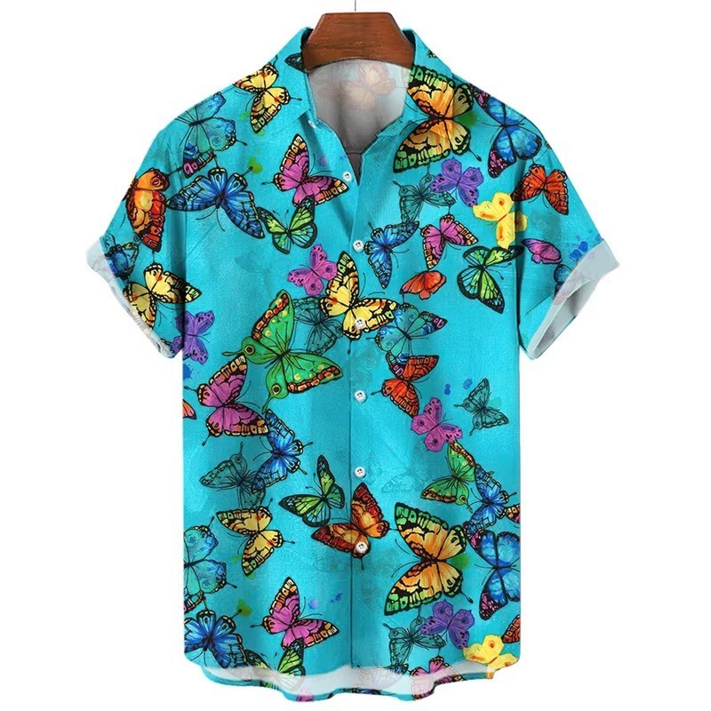 Mens Button Down Abstract Butterfly Colorful Hawaiian Top Novelty Summer Shirt gallery