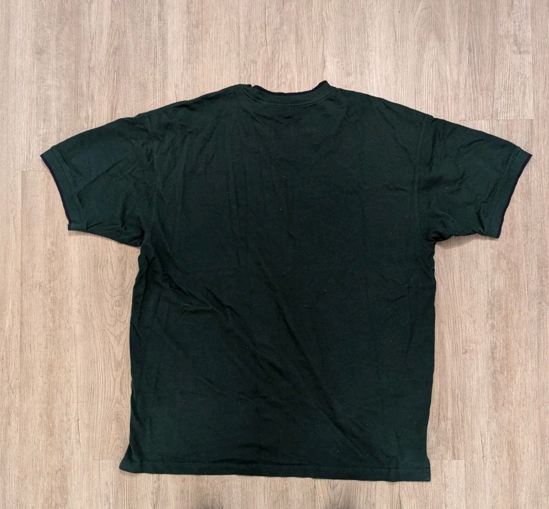 Eddie Bauer EBTEK Vintage Y2K Men's L Green/White Colorblock V-Neck Logo T-Shirt gallery