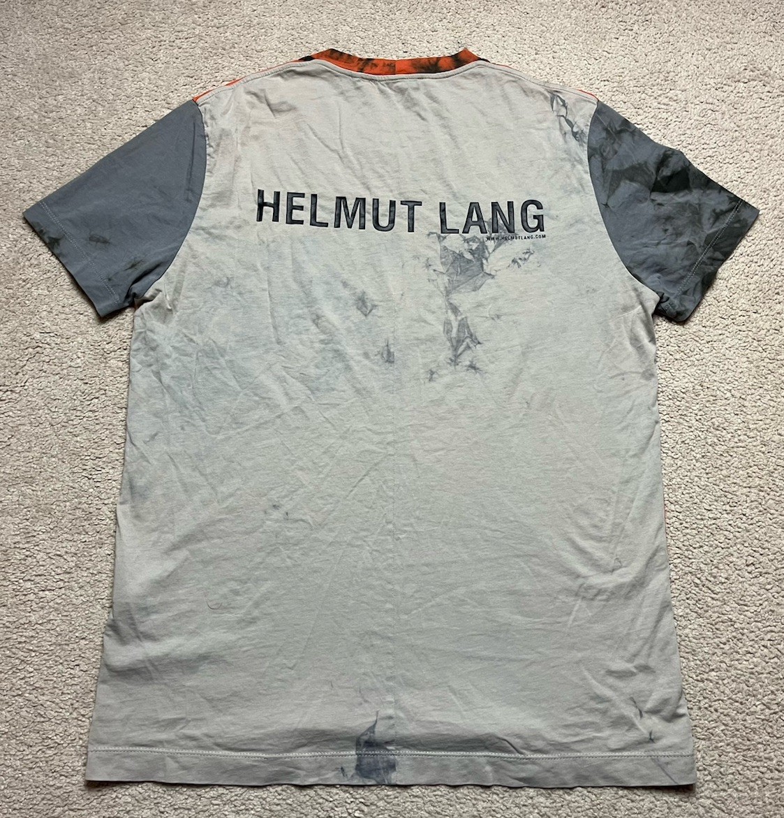 Helmut Lang Shirt Medium Tie Dye Cotton T-Shirt Orange Gray Designer City Cotton gallery