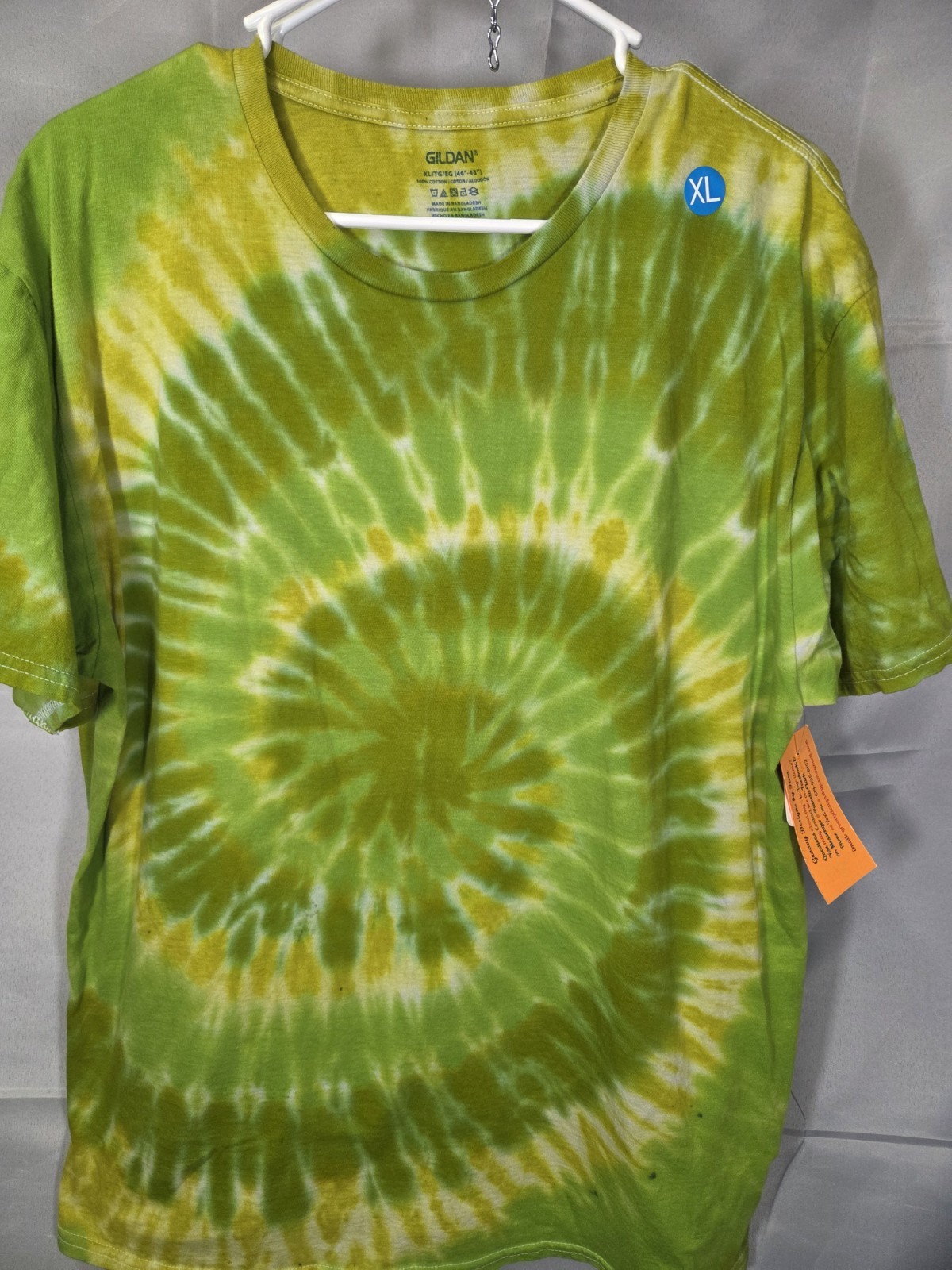 HANDCRAFTED Gildan G500 XL Lightweight Cotton Green Yellow Tie-Dye Unisex Tee gallery