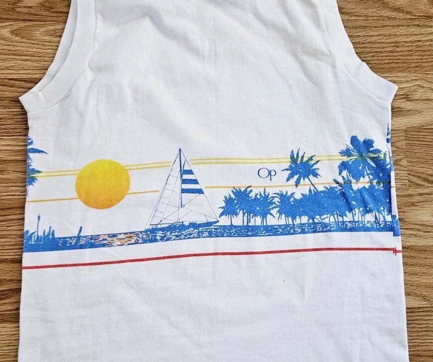 Vintage 80s Ocean Pacific Tank Top OP Sailing Sunset Beach Surf Men's Size Small gallery