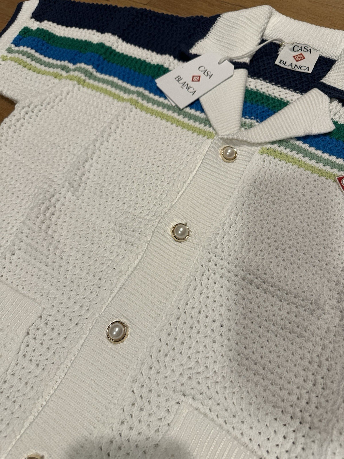 Casablanca Men's Cotton Crochet Shirt/Short Set - Size Medium gallery