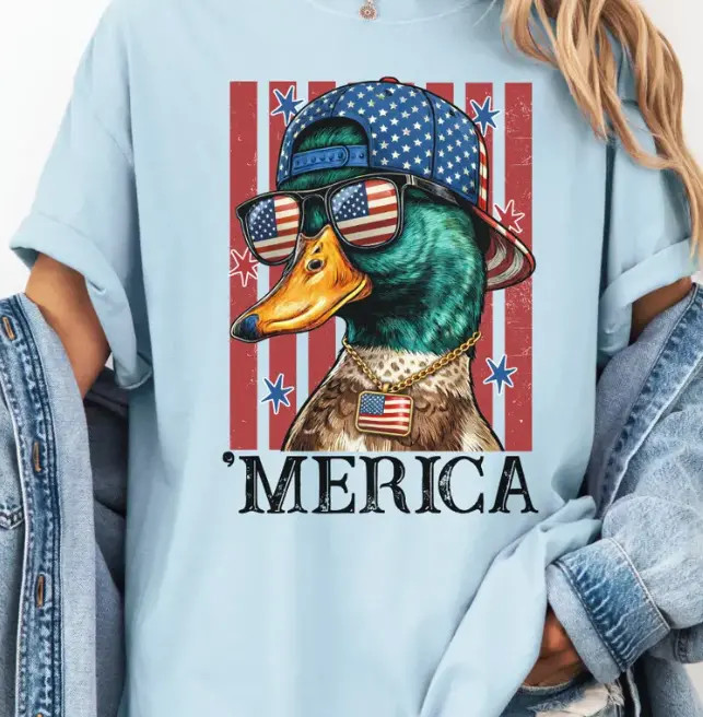 Merica Duck Shirt, Funny Patriotic Mallard Tee, Retro USA Flag T-Shirt gallery