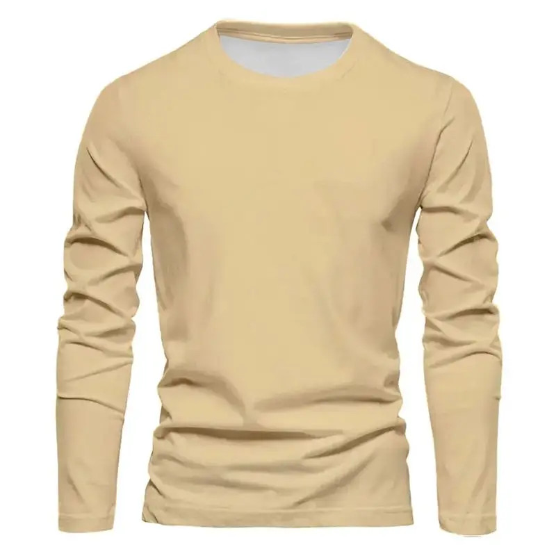 Spring and Autumn Men's Solid Color Round Ne T-shirt 100% Polyester Fiber Casu gallery