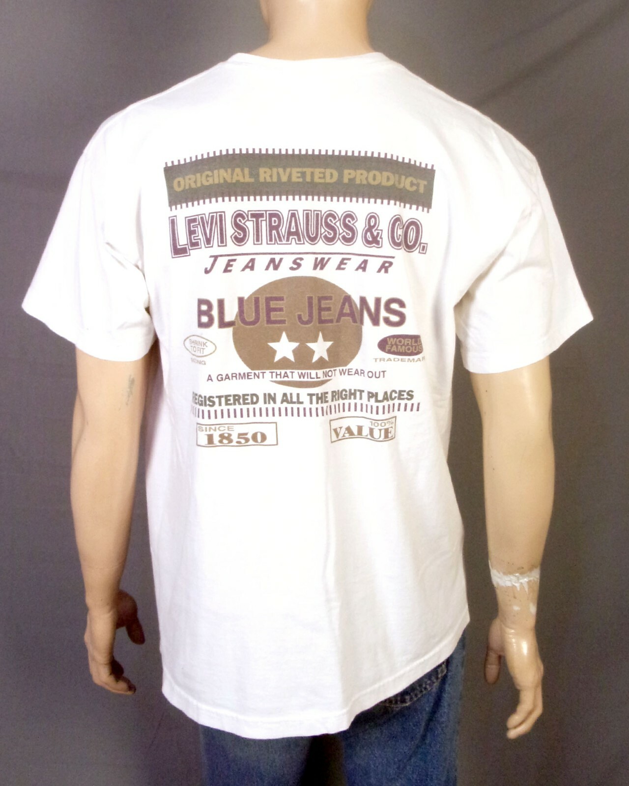 vintage 90s Levis rare Double 2 Sided T-Shirt Huge Logos AOP Jeans grunge sz L gallery