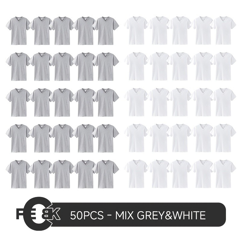 50 Pack V-Neck Sublimation Blanks T-Shirts Mixed Sizes White Grey Polyester gallery