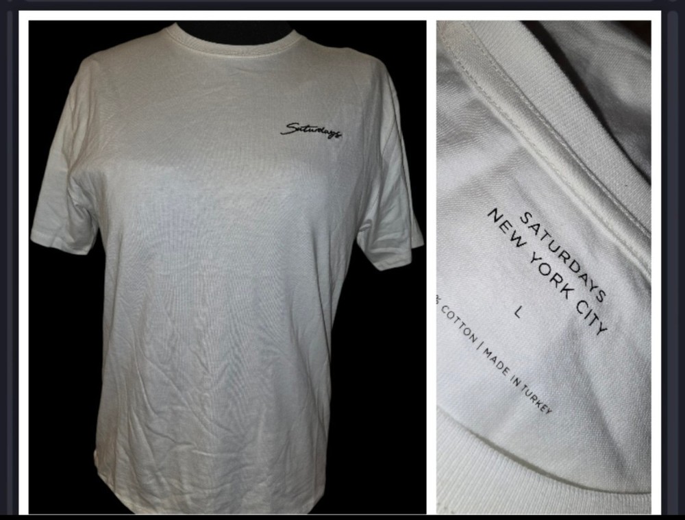 Saturdays NYC Men’s White Cotton Jersey Crew Neck Logo T-Shirt Size L