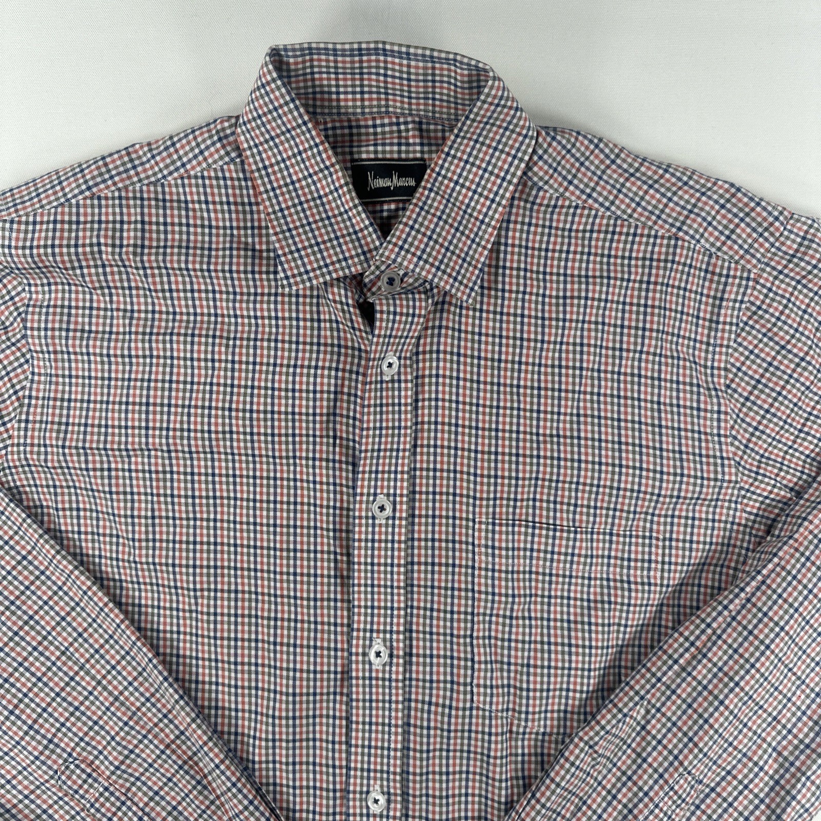 Neiman Marcus Plaid Men’s Button Down Dress Shirt Medium M Trim Fit