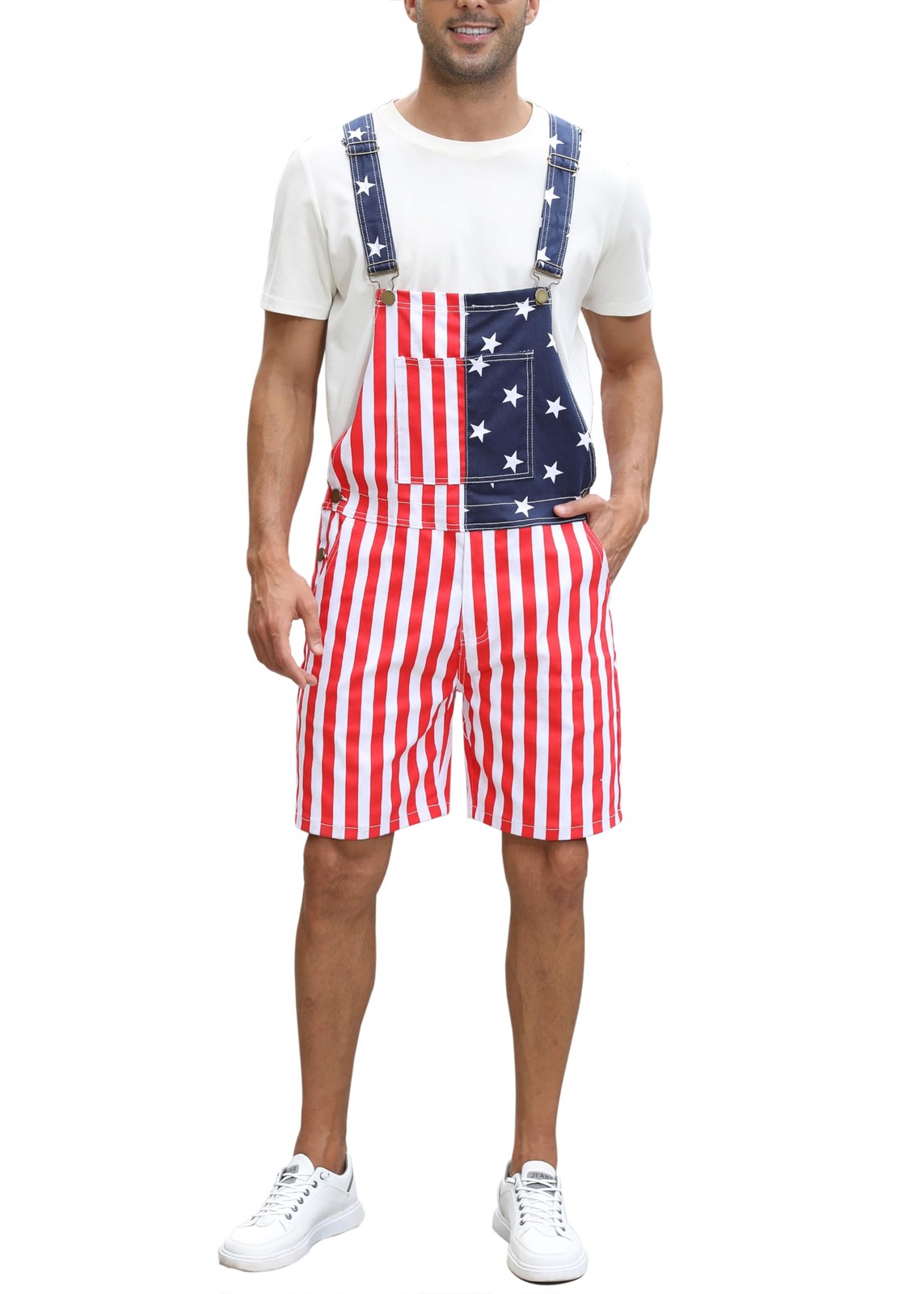 American Flag Overalls Mens 4th of July Jean Jumpsuits Denim Bib Shorts Vinta... gallery