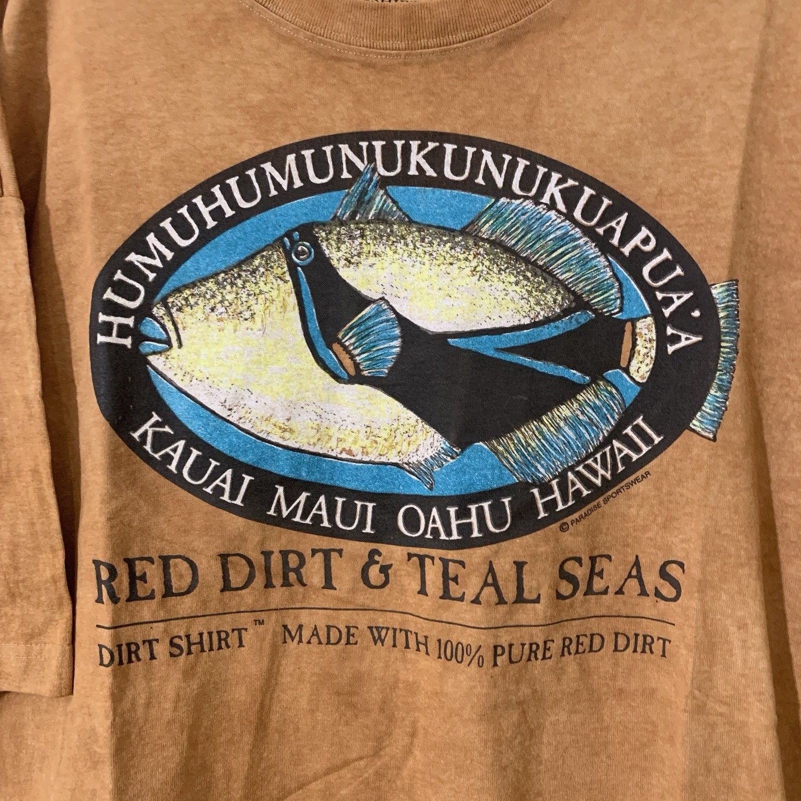 Vtg 90s Red Dirt Men’s Shirt Orange L Hawaii State Fish Humuhumunukunukuapua’a