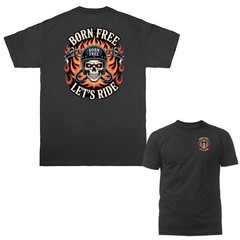 Born Free Let’s Ride Skull Motorcycle Flaming Biker T-shirt
