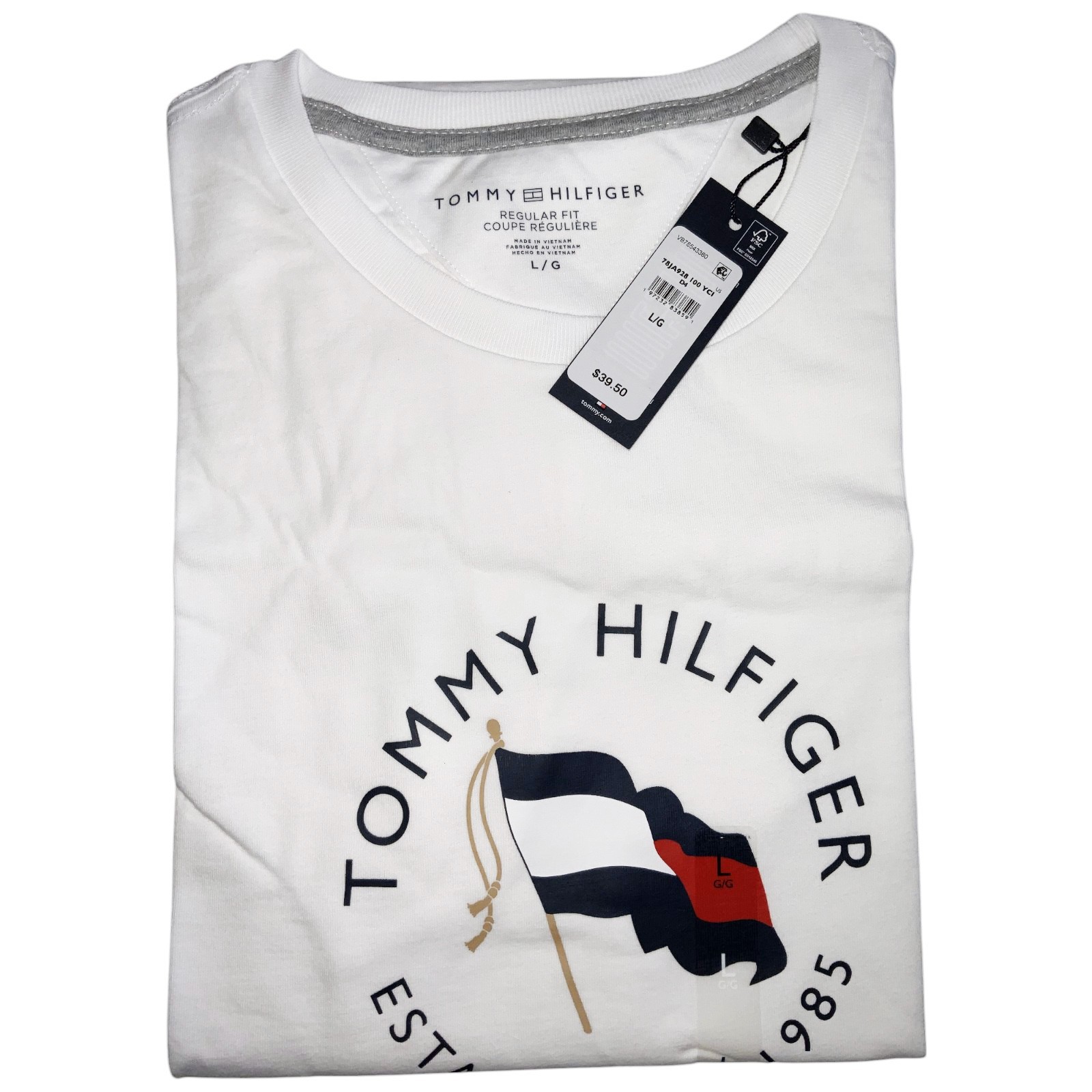 TOMMY HILFIGER MSRP$39.50 MEN'S WHITE CREW NECK SHORT SLEEVE T-SHIRT SIZE L gallery