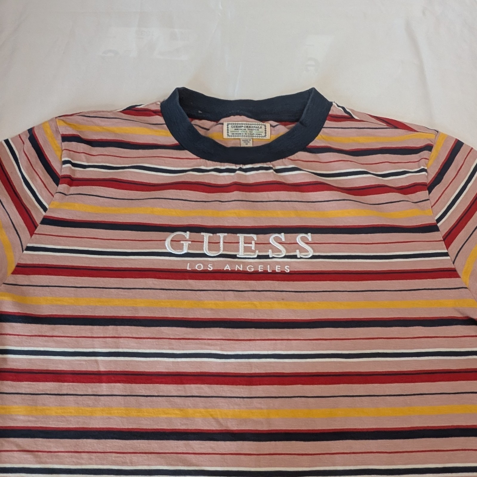 Guess Originals T Shirt Men's M Striped Logo Crew Neck Multicolour gallery