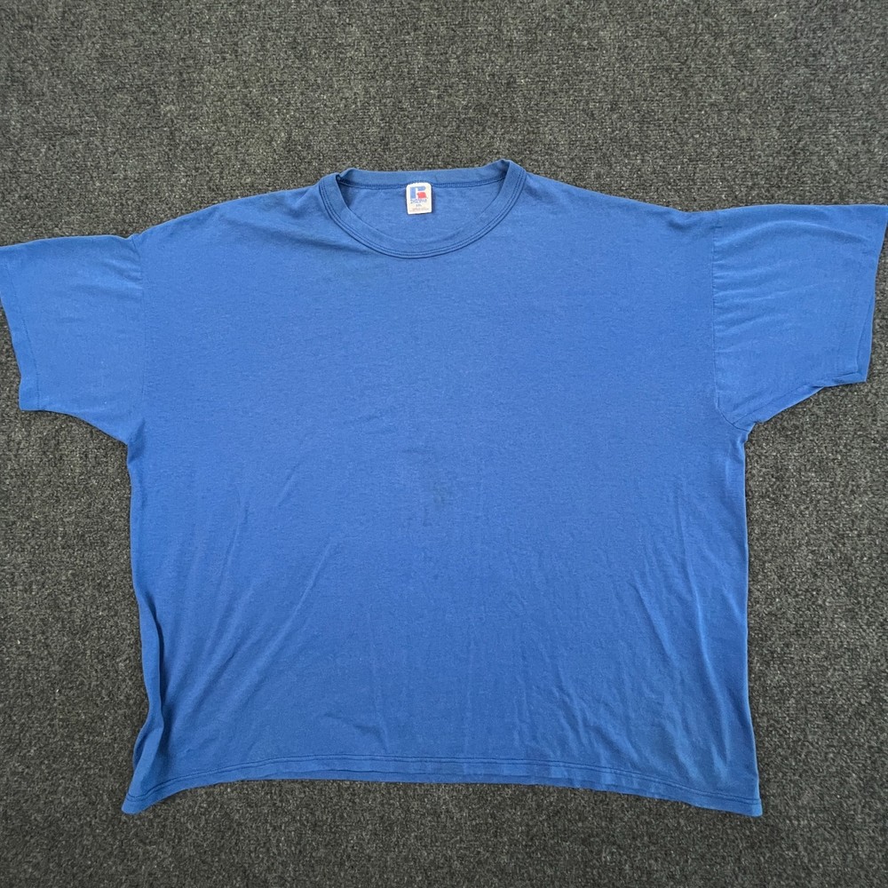 Vintage Russell Athletic Single Stitch Blank T Shirt Mens XXL Blue USA Made