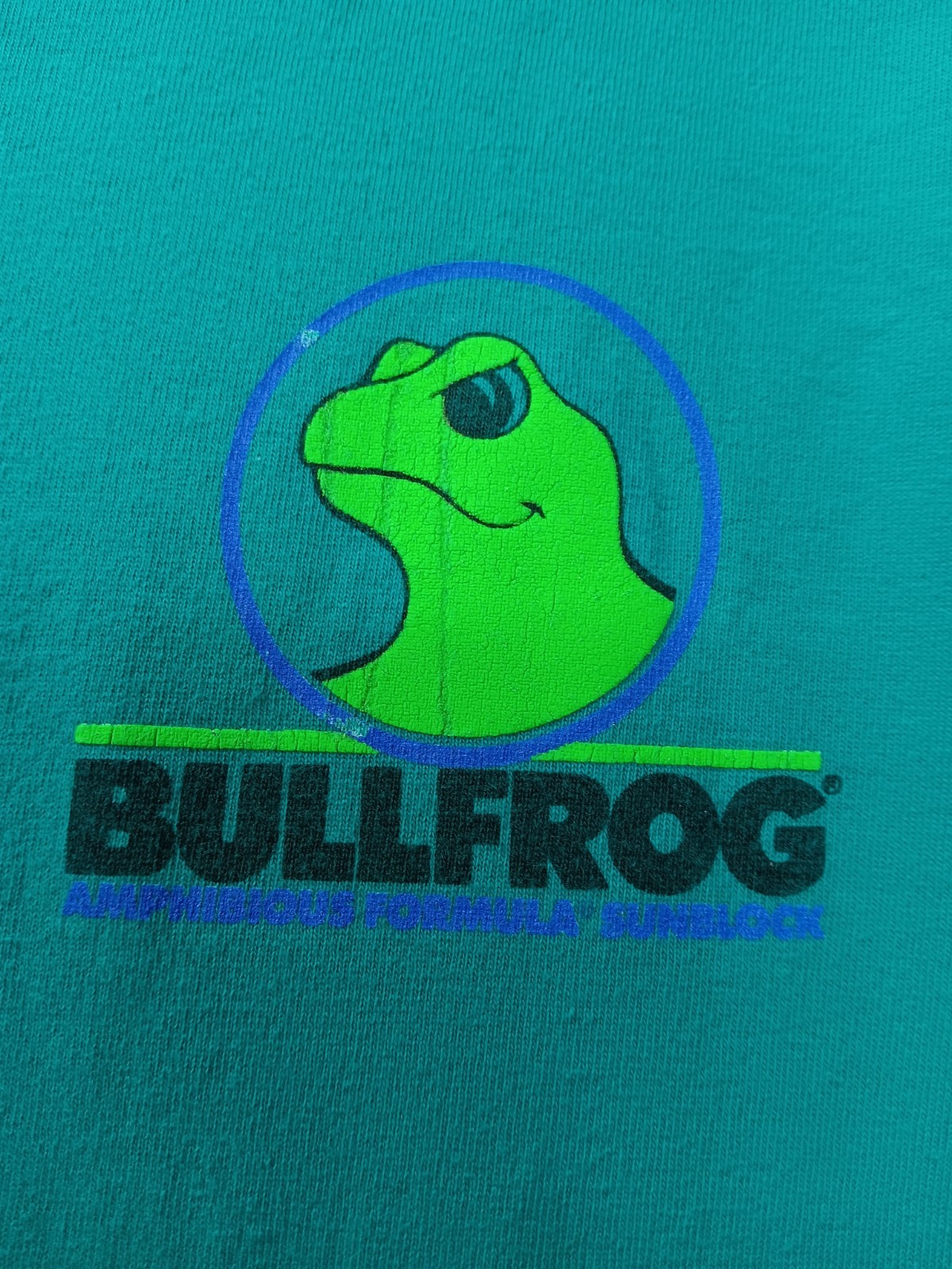 Vtg Bullfrog Amphibious Formula Sunscreen Promo T-Shirt M Teal Green gallery