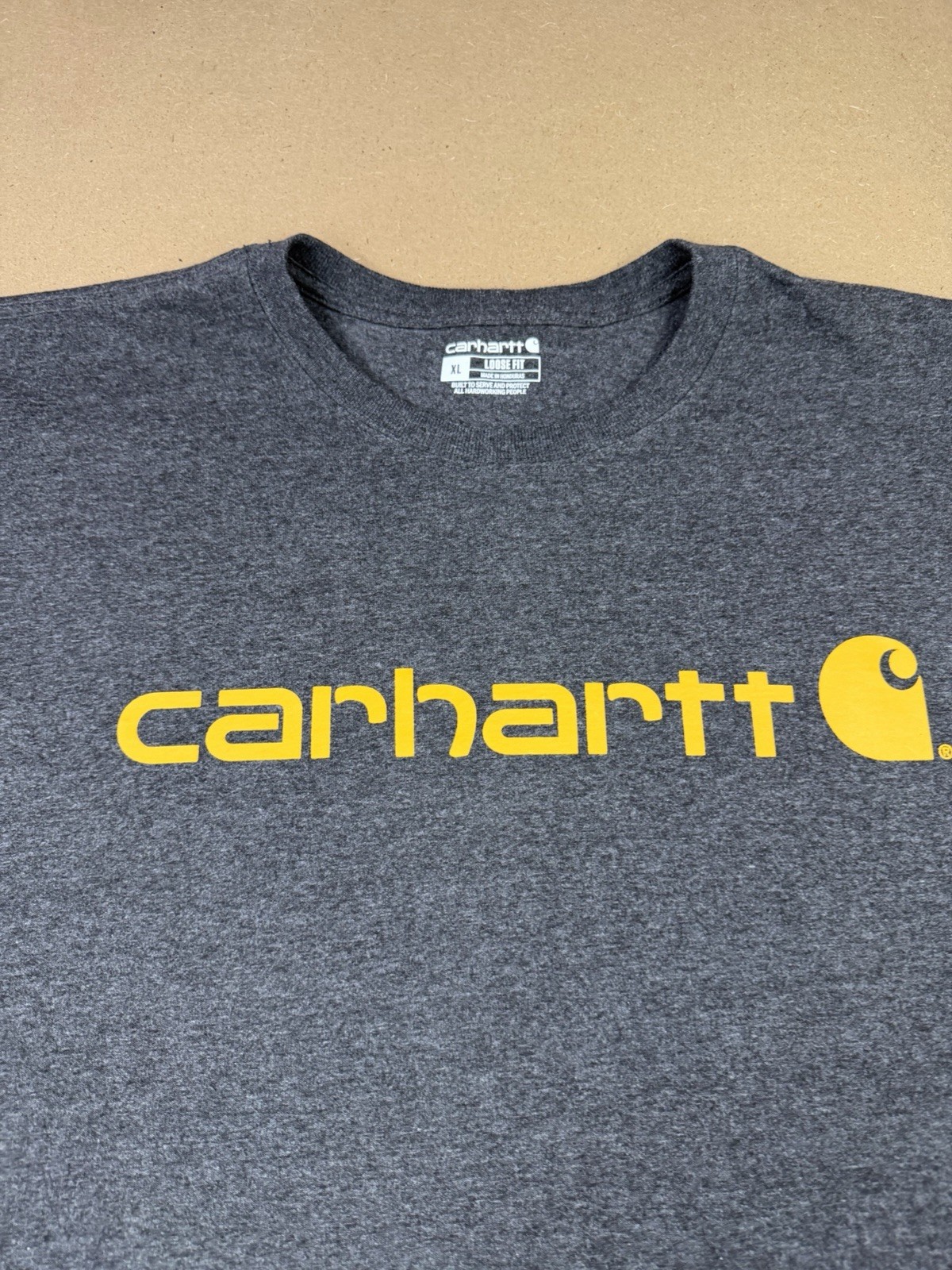 Carhartt Dark Gray Yellow Spell Out T Shirt Work Wear Outdoors Men’s XL Loose gallery