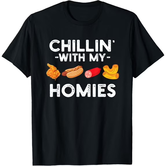 Chillin With My Homies Chicken Wing Macaroni Hotdog Black T-shirt