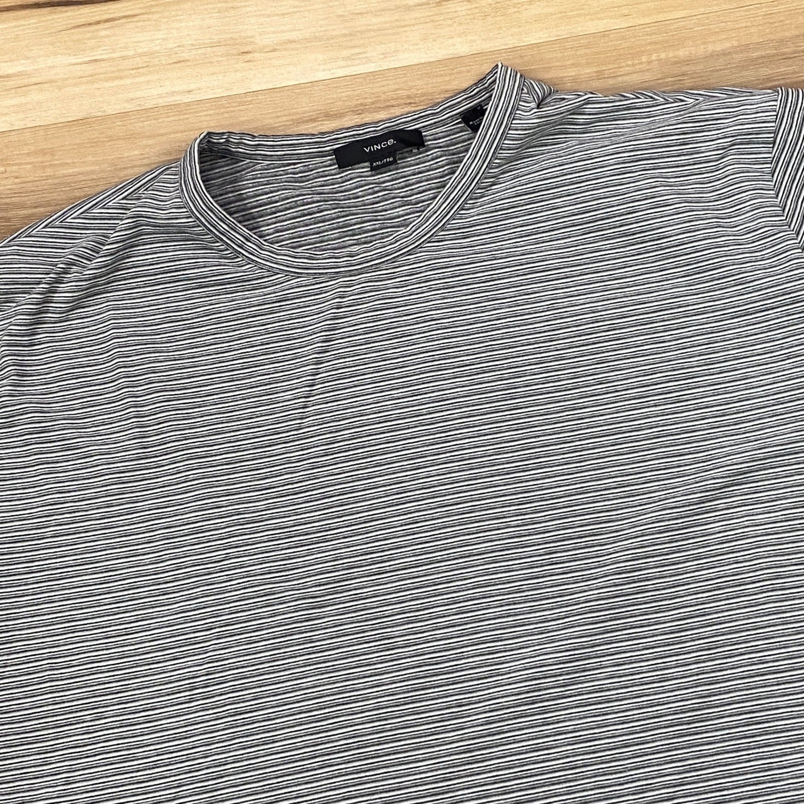 Vince T-Shirt Mens XXL Striped Cotton Blend Minimalist Quiet Luxury Grey White gallery
