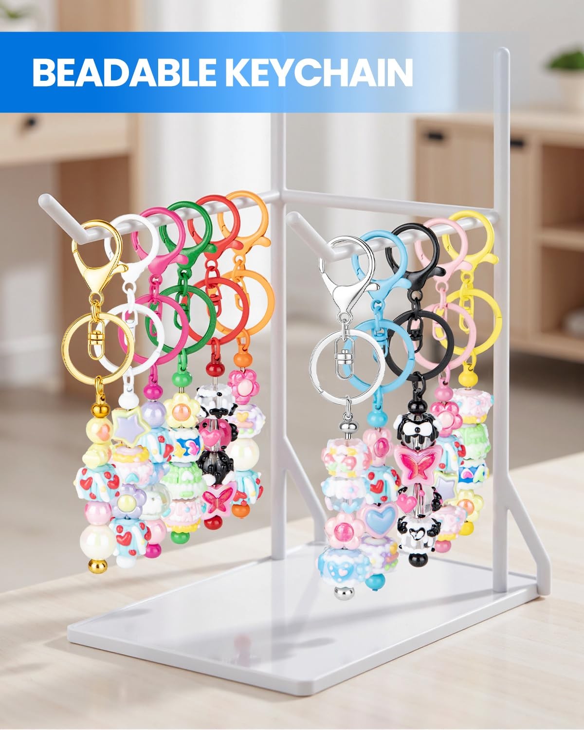 30pcs Beadable Keychains Keychain Bulk kit Cute Blank Bead Keychain Strip DIY... gallery