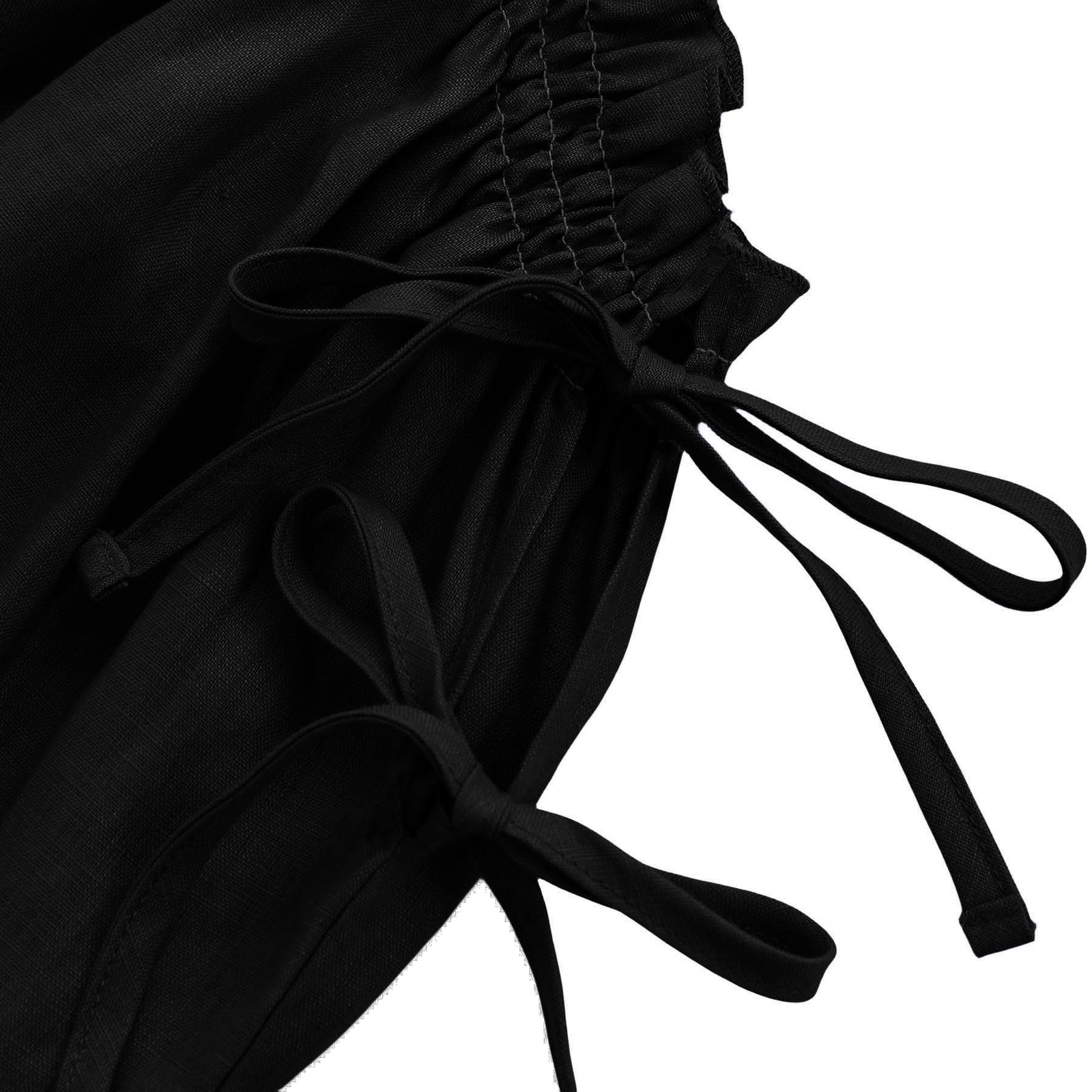 Women 100% Linen Summer Spaghetti Strap Midi Beach Dresses with Pockets Black... gallery