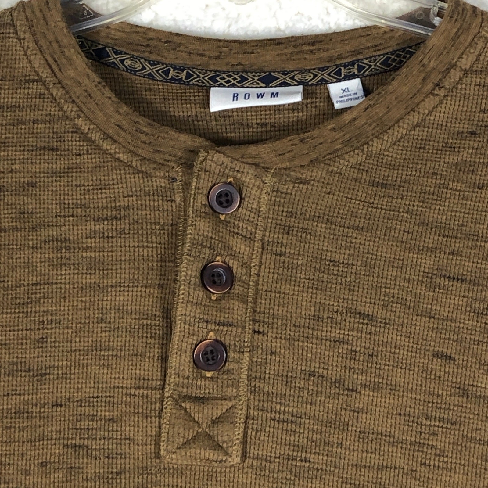 Rowm Shirt Mens XL Brown Long Sleeve Henley Thermal Pullover Casual Adult gallery