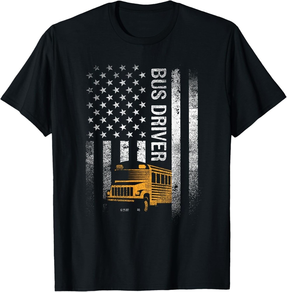 School Bus Driver Usa American Flag Funny Bus Driver Gift T-Shirt