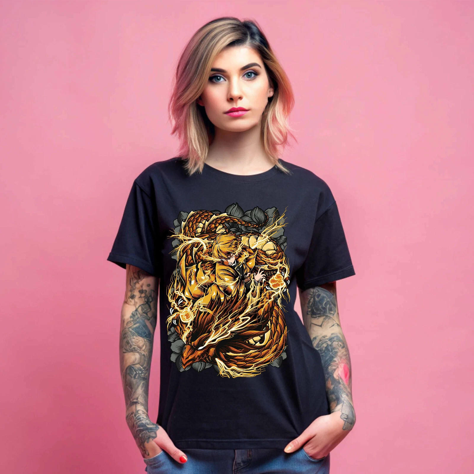 Anime Agatsuma Zenitsu Demon Slayer Black T Shirt #1 gallery