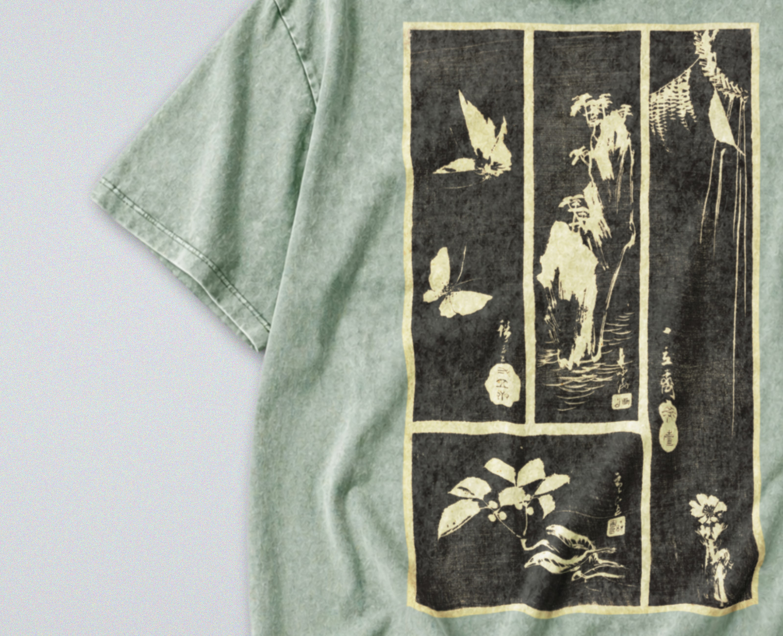 100% Cotton Tee - Unisex Retro Oversized Fit - Japanese Minimalist Nature Print gallery