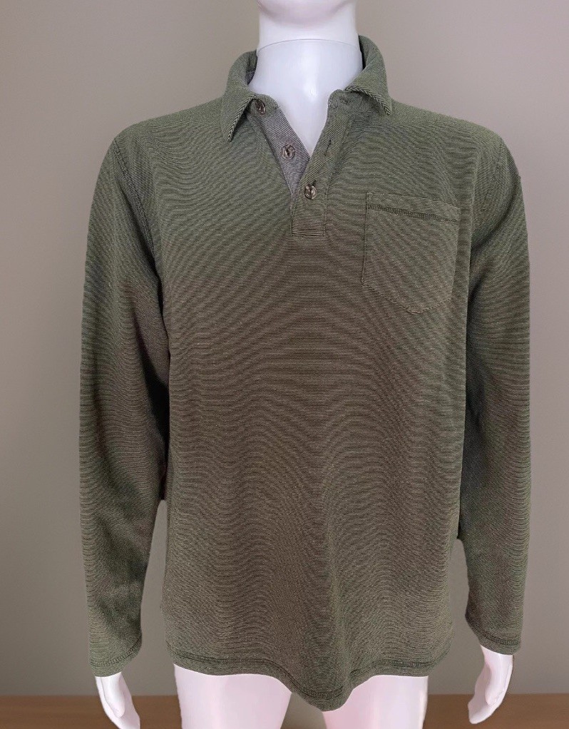 Mens LL Bean Long Sleeve Shirt Large Outdoor Army Green 1/4 Button Pull On gallery
