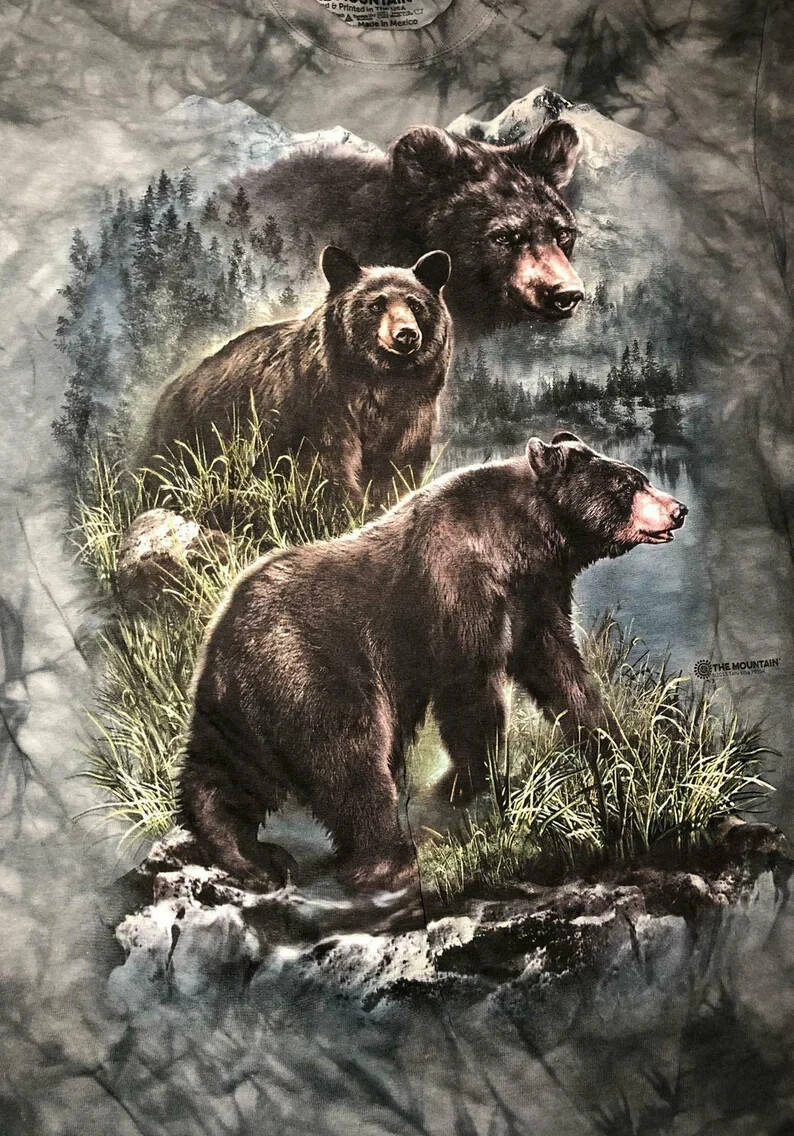The Mountain Three Black Bears Grizzly Nature Forest Cotton Tie Dye T-Shirt S-3X gallery